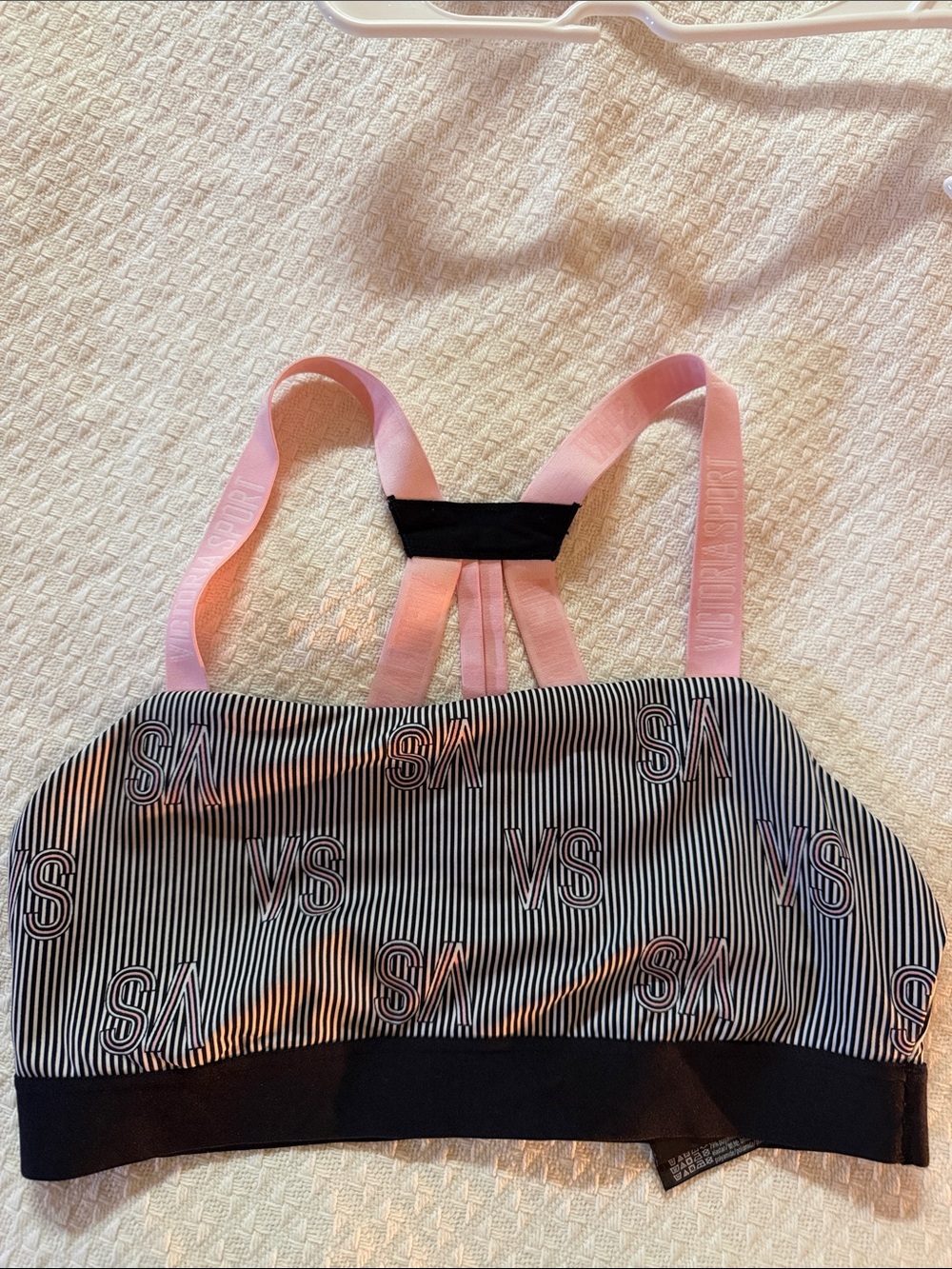 PINK Victoria's Secret Black & Pink Striped Logo Sports Bralette women’s